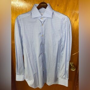 Kiton Men’s Button Down in Blue Window Pane Size 42/16